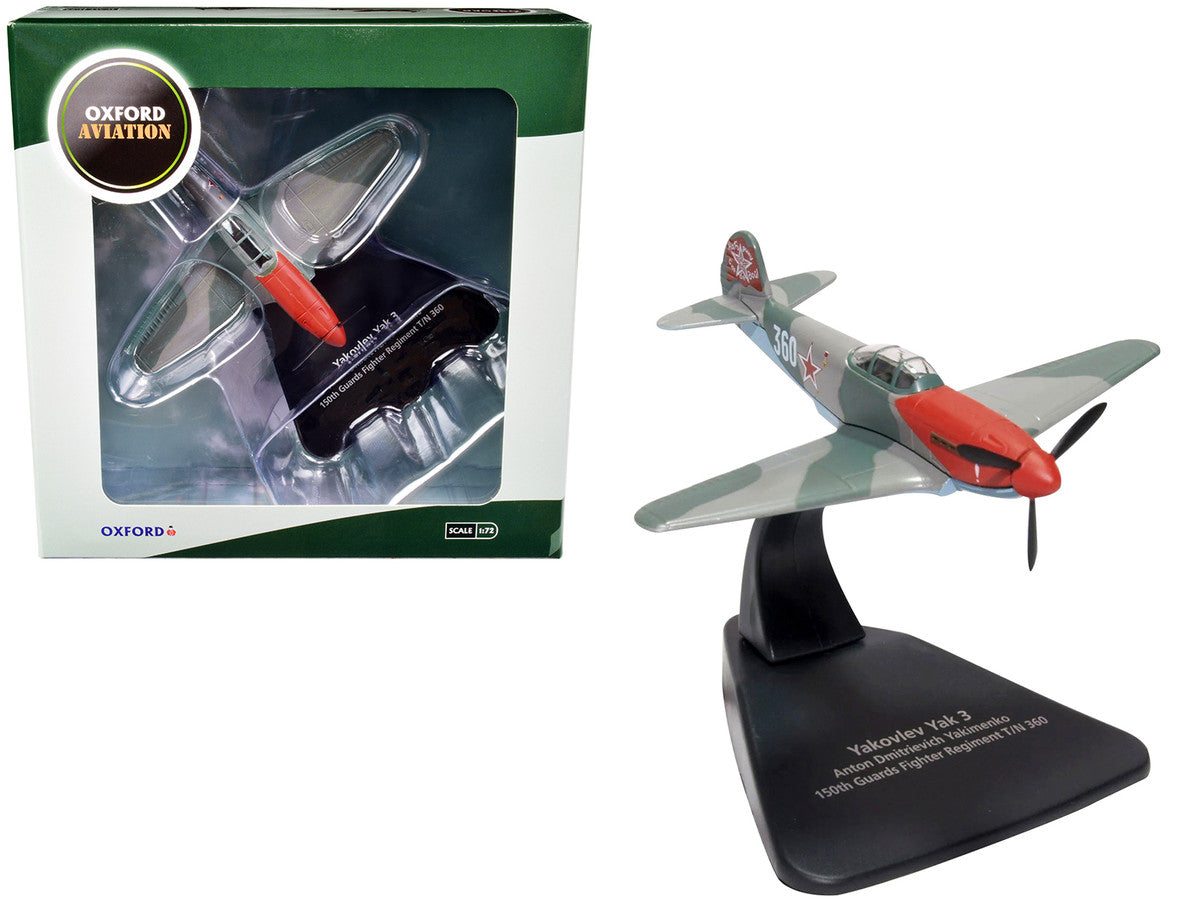 Yakovlev Yak 3 Fighter Aircraft "Anton Dmitrievich Yakimenko 150th Guards Fighter Regiment T/N 360" USSR "Oxford Aviation" Series 1/72 Diecast Model Airplane by Oxford Diecast Oxford Diecast