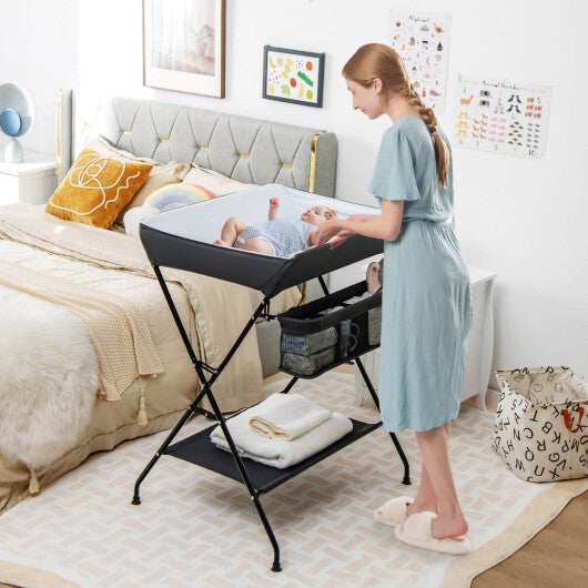 Baby Storage Folding Diaper Changing Table-Black - Color: Black W2B