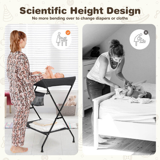 Baby Storage Folding Diaper Changing Table-Black - Color: Black W2B