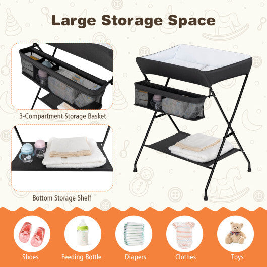 Baby Storage Folding Diaper Changing Table-Black - Color: Black W2B