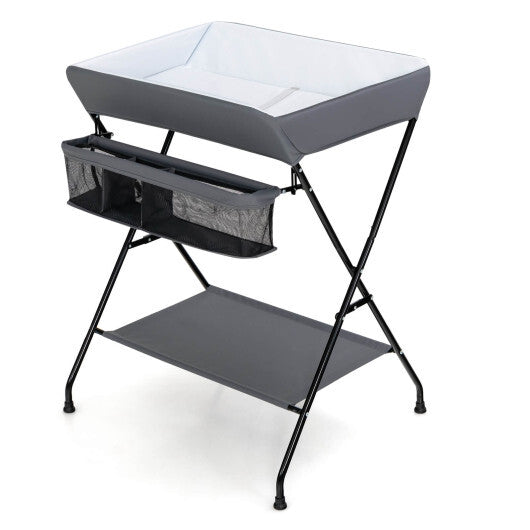 Baby Storage Folding Diaper Changing Table-Gray - Color: Gray W2B