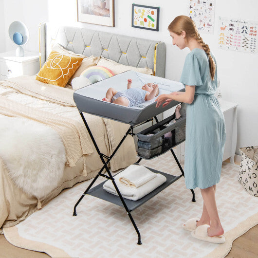 Baby Storage Folding Diaper Changing Table-Gray - Color: Gray W2B