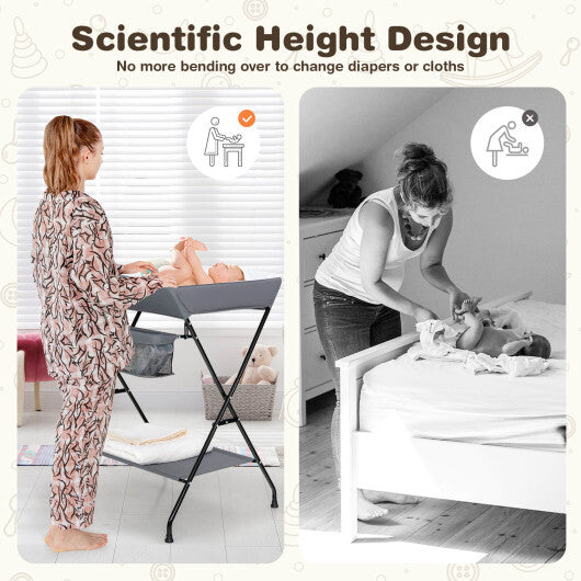 Baby Storage Folding Diaper Changing Table-Gray - Color: Gray W2B