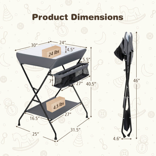 Baby Storage Folding Diaper Changing Table-Gray - Color: Gray W2B