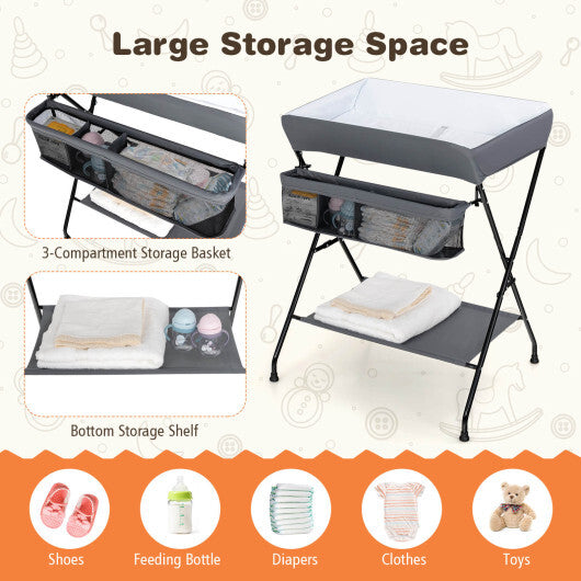 Baby Storage Folding Diaper Changing Table-Gray - Color: Gray W2B