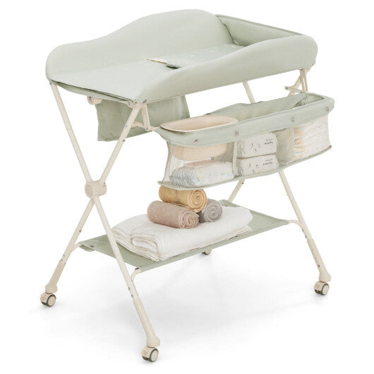Baby Diaper Changing Table with Water Basin Wheel-Green W2B