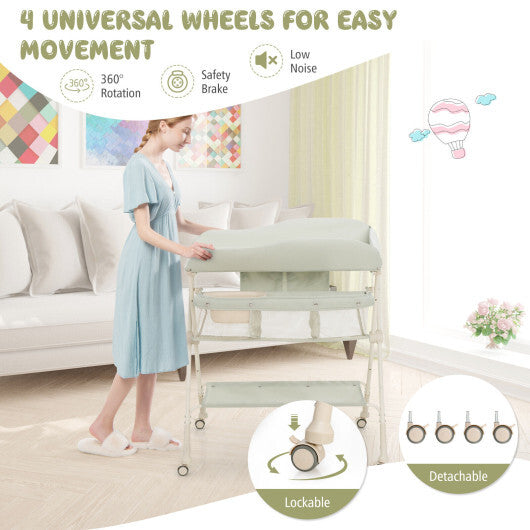 Baby Diaper Changing Table with Water Basin Wheel-Green - Color: Green W2B