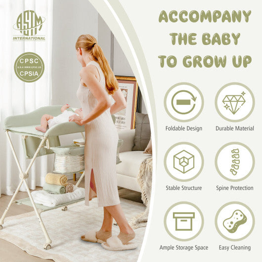 Baby Diaper Changing Table with Water Basin Wheel-Green W2B