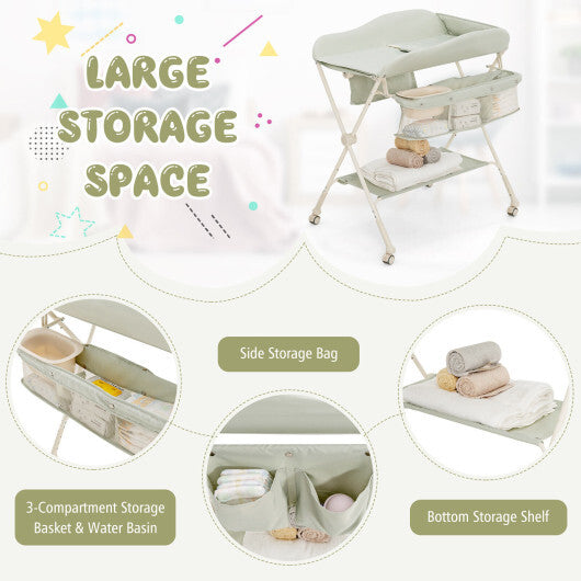 Baby Diaper Changing Table with Water Basin Wheel-Green W2B