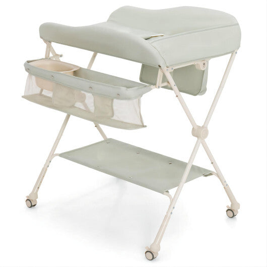 Baby Diaper Changing Table with Water Basin Wheel-Green W2B