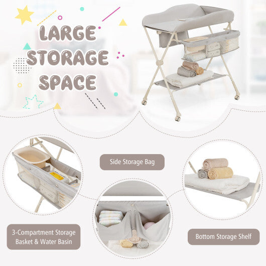 Baby Diaper Changing Table with Water Basin Wheel-Green W2B