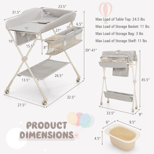 Baby Diaper Changing Table with Water Basin Wheel-Green W2B