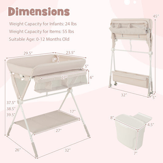 Portable Baby Changing Table with 3-Level Adjustable Height-Black W2B