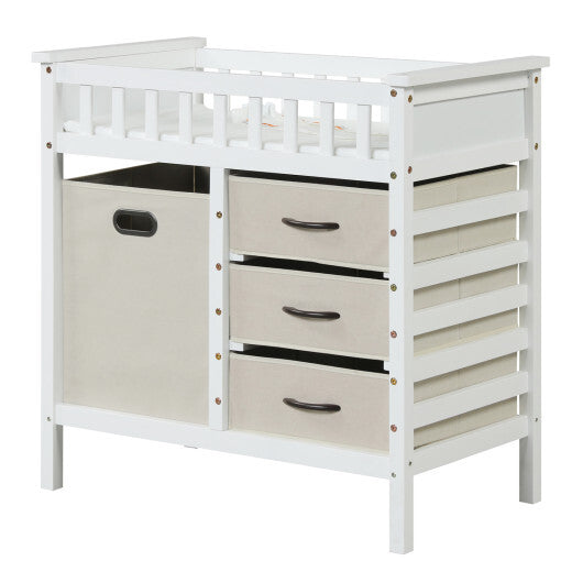 Wooden Baby Changing Table Diaper Changing Station with 3 Fabric Storage Drawers-Beige W2B