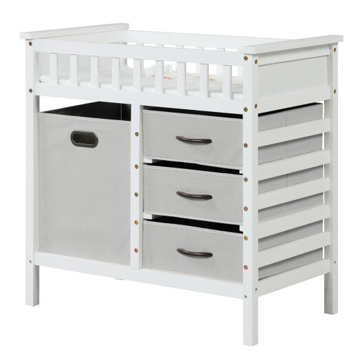 Wooden Baby Changing Table Diaper Changing Station with 3 Fabric Storage Drawers-Beige W2B