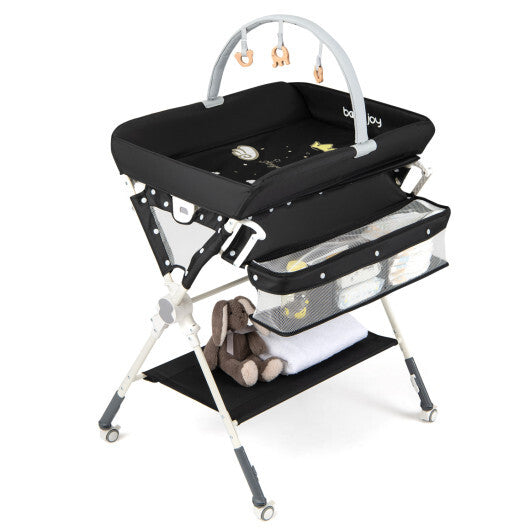 Baby Changing Table Foldable Diaper Changing Station with Storage Bag and Shelf-Black W2B