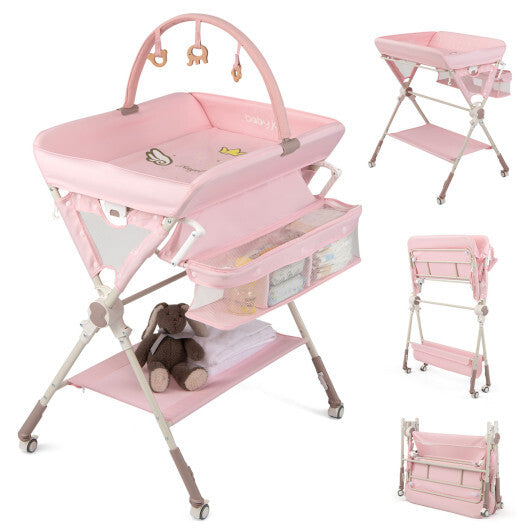 Baby Changing Table Foldable Diaper Changing Station with Storage Bag and Shelf-Black W2B