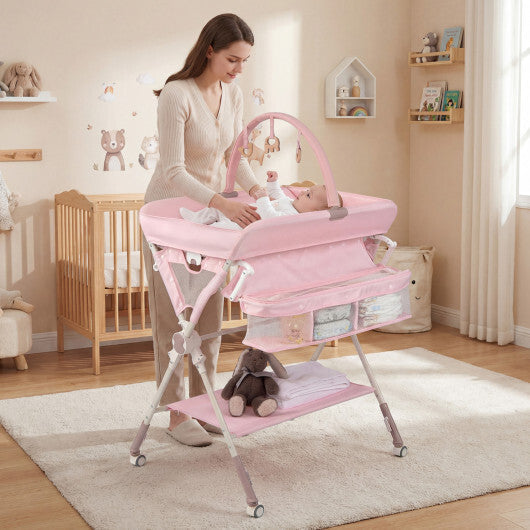 Baby Changing Table Foldable Diaper Changing Station with Storage Bag and Shelf-Black W2B