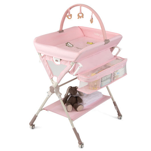 Baby Changing Table Foldable Diaper Changing Station with Storage Bag and Shelf-Black W2B