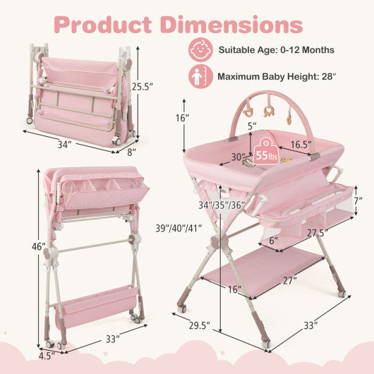 Baby Changing Table Foldable Diaper Changing Station with Storage Bag and Shelf-Black W2B