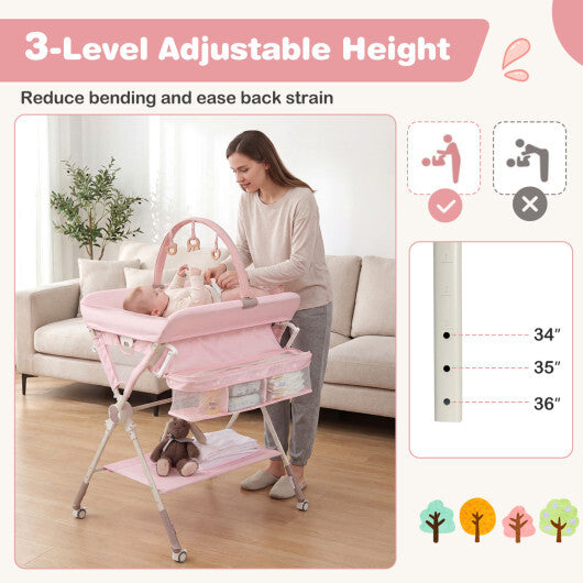 Baby Changing Table Foldable Diaper Changing Station with Storage Bag and Shelf-Black W2B