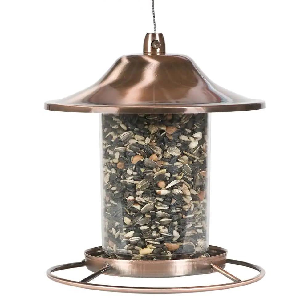 Copper Bird Feeder with Plastic Seed Reservoir Tube and Circular Perch FastFurnishings