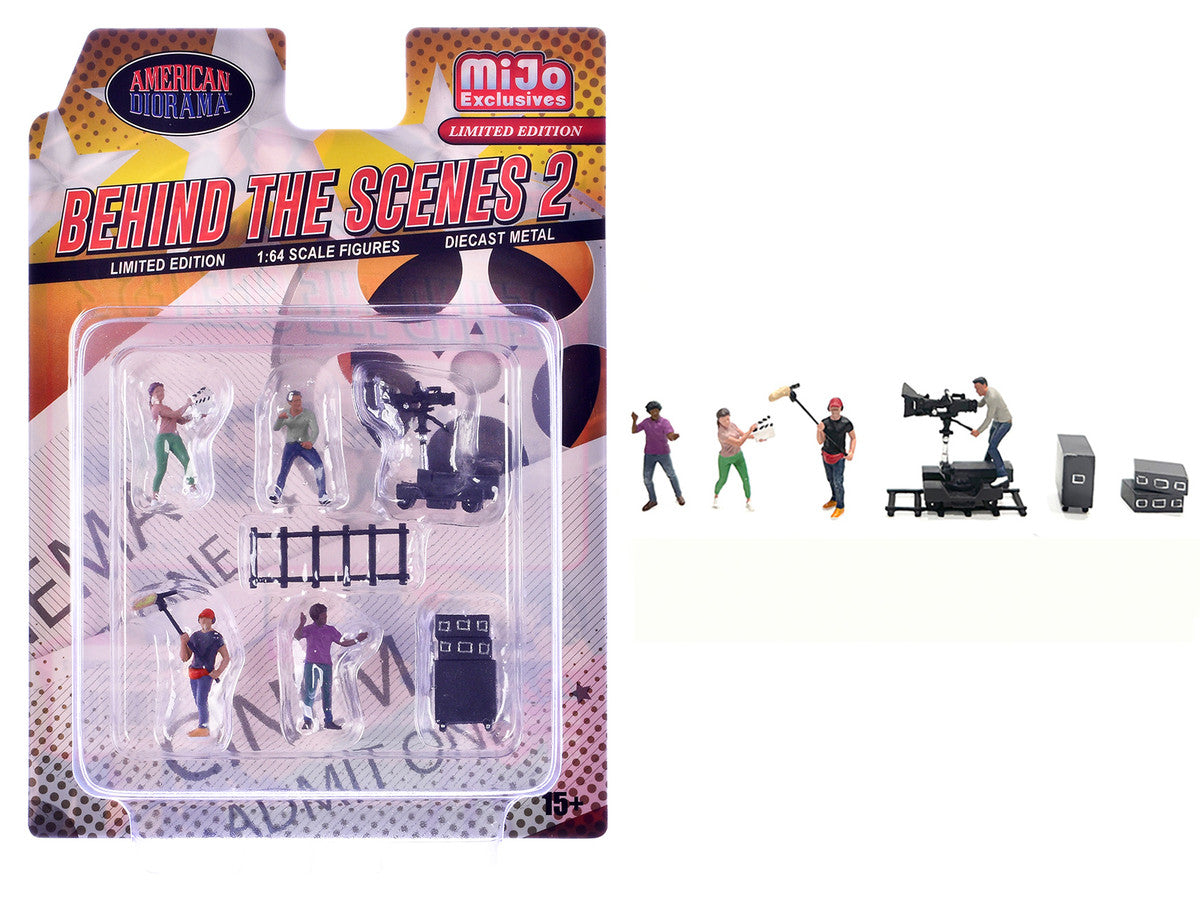 "Behind The Scenes #2" 7 piece (4 People 3 Accessories) Diecast Figures Set 1/64 Scale Models by American Diorama American Diorama