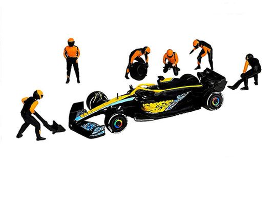 "Formula Pit Crew – Team Orange" 6 piece Diecast Figure Set (6 Figures) Limited Edition for 1/64 Scale Models by American Diorama American Diorama
