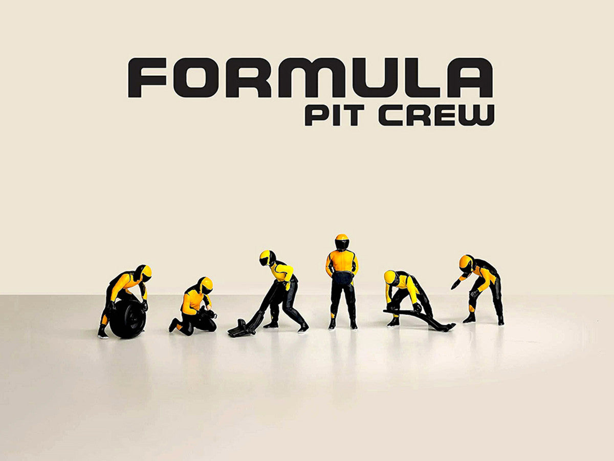 "Formula Pit Crew – Team Orange" 6 piece Diecast Figure Set (6 Figures) Limited Edition for 1/64 Scale Models by American Diorama American Diorama