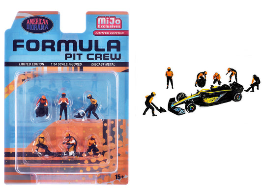 "Formula Pit Crew – Team Orange" 6 piece Diecast Figure Set (6 Figures) Limited Edition for 1/64 Scale Models by American Diorama American Diorama