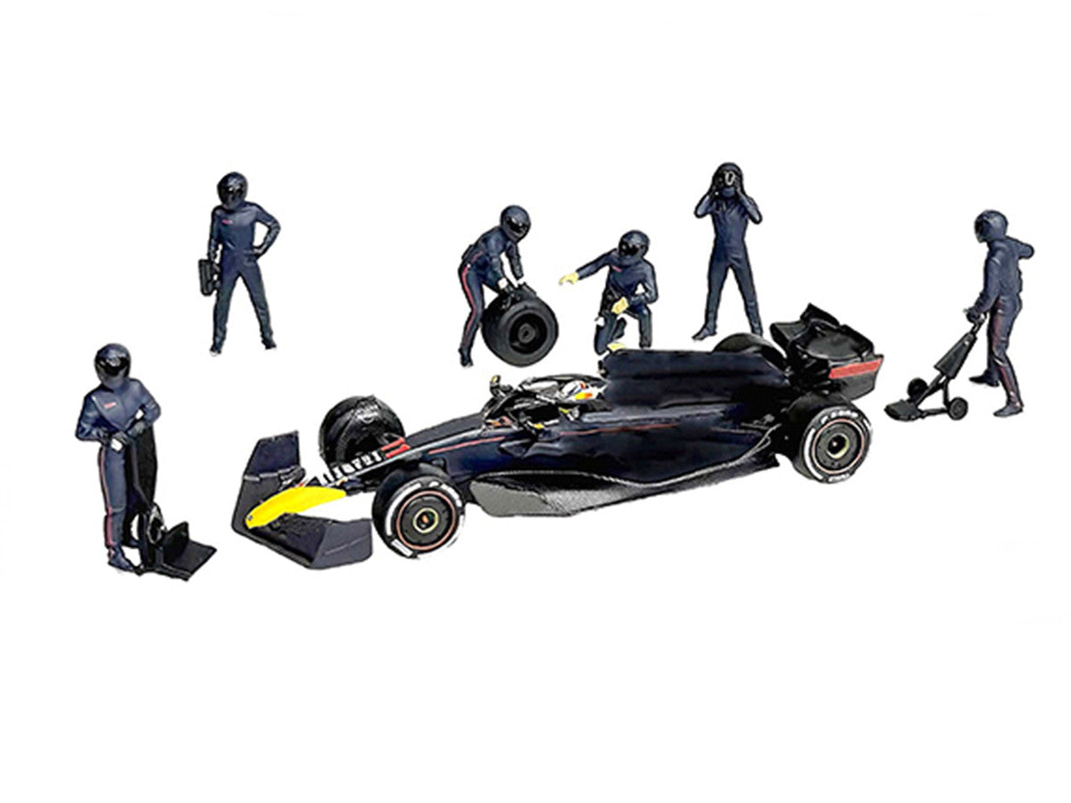 "Formula Pit Crew – Team Blue" 6 piece Diecast Figure Set (6 Figures) Limited Edition for 1/64 Scale Models by American Diorama American Diorama