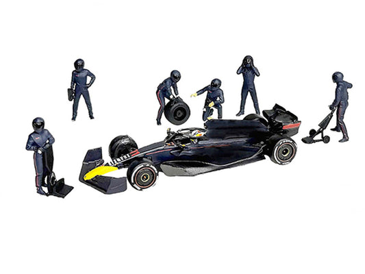 "Formula Pit Crew – Team Blue" 6 piece Diecast Figure Set (6 Figures) Limited Edition for 1/64 Scale Models by American Diorama American Diorama