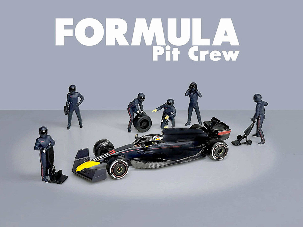 "Formula Pit Crew – Team Blue" 6 piece Diecast Figure Set (6 Figures) Limited Edition for 1/64 Scale Models by American Diorama American Diorama