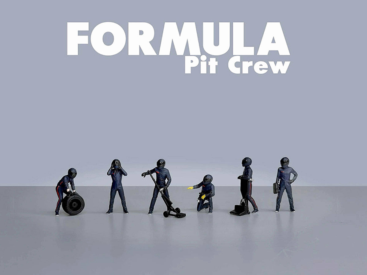 "Formula Pit Crew – Team Blue" 6 piece Diecast Figure Set (6 Figures) Limited Edition for 1/64 Scale Models by American Diorama American Diorama