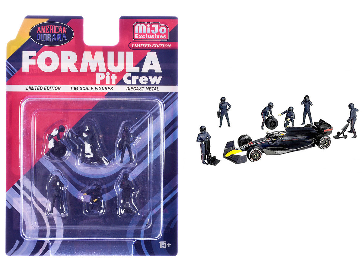 "Formula Pit Crew – Team Blue" 6 piece Diecast Figure Set (6 Figures) Limited Edition for 1/64 Scale Models by American Diorama American Diorama