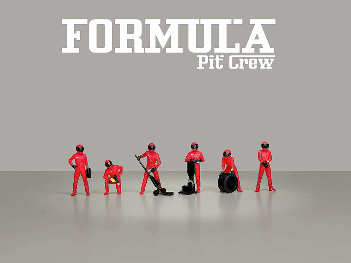 "Formula Pit Crew – Team Red" 6 piece Diecast Figure Set (6 Figures) Limited Edition for 1/64 Scale Models by American Diorama American Diorama