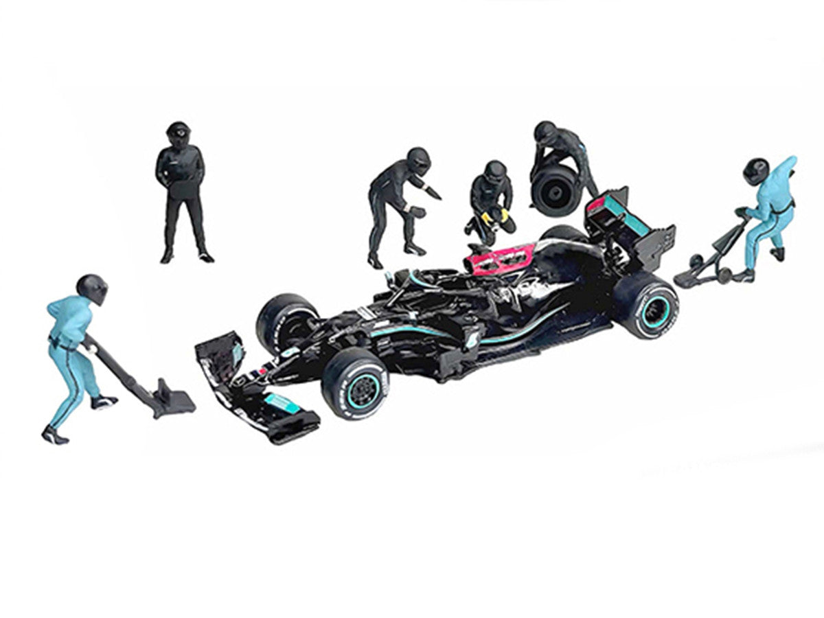 "Formula Pit Crew – Team Black" 6 piece Diecast Figure Set (6 Figures) Limited Edition for 1/64 Scale Models by American Diorama American Diorama