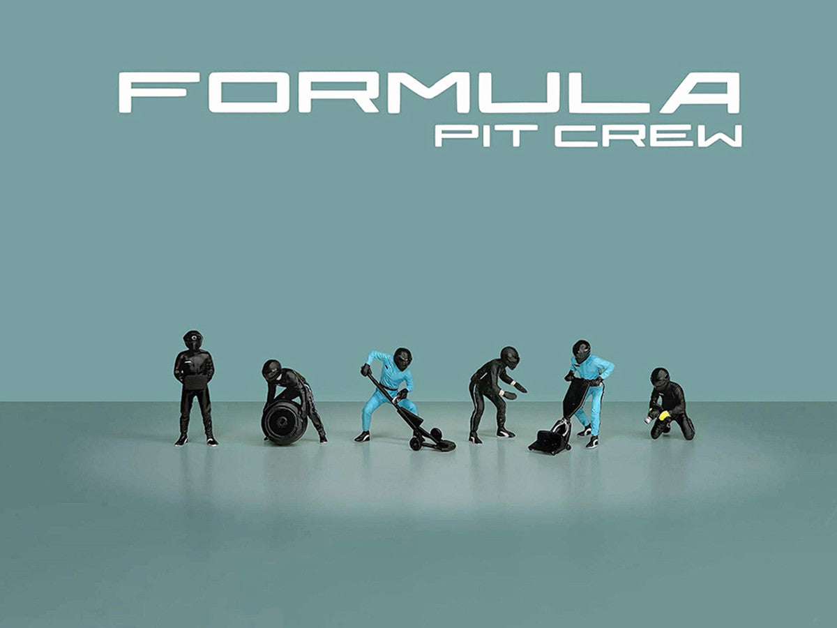 "Formula Pit Crew – Team Black" 6 piece Diecast Figure Set (6 Figures) Limited Edition for 1/64 Scale Models by American Diorama American Diorama