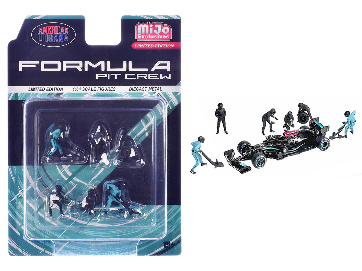 "Formula Pit Crew – Team Black" 6 piece Diecast Figure Set (6 Figures) Limited Edition for 1/64 Scale Models by American Diorama American Diorama
