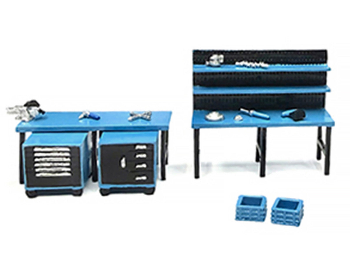 "Metal Tools" Set A Blue of 14 Pieces Limited Edition for 1/64 Scale Models by American Diorama American Diorama