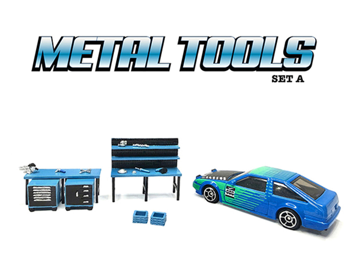 "Metal Tools" Set A Blue of 14 Pieces Limited Edition for 1/64 Scale Models by American Diorama American Diorama