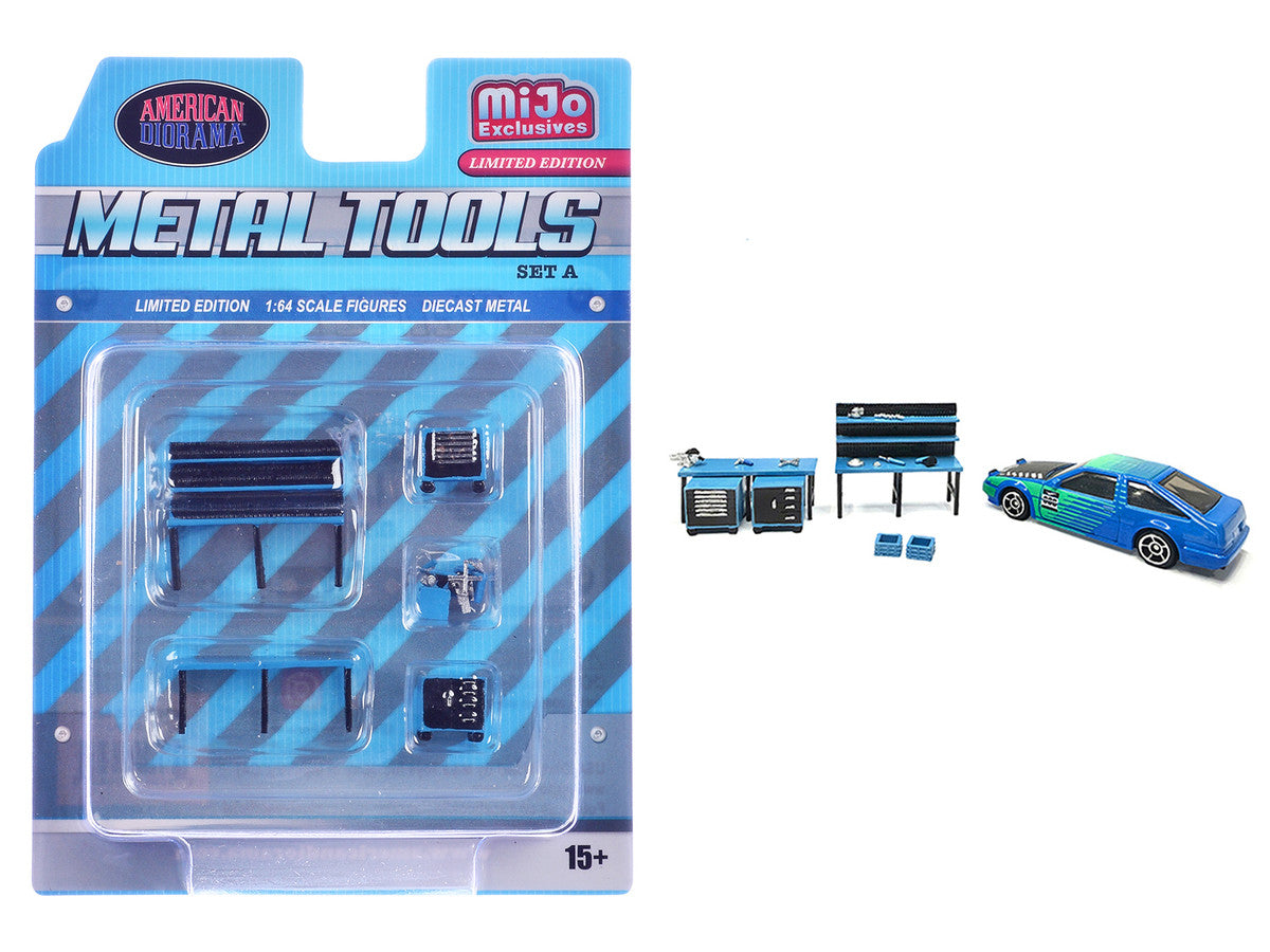 "Metal Tools" Set A Blue of 14 Pieces Limited Edition for 1/64 Scale Models by American Diorama American Diorama