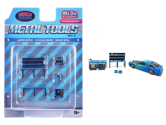 "Metal Tools" Set A Blue of 14 Pieces Limited Edition for 1/64 Scale Models by American Diorama American Diorama