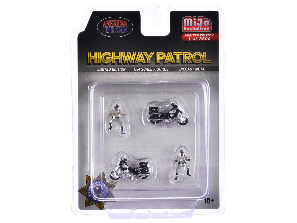 "Highway Patrol" 4 piece Diecast Figure Set (2 Figures 2 Motorcycles) Limited Edition to 3600 pieces Worldwide for 1/64 Scale Models by American Diorama American Diorama