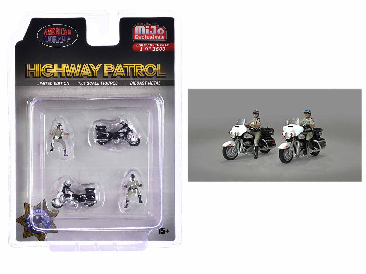 "Highway Patrol" 4 piece Diecast Figure Set (2 Figures 2 Motorcycles) Limited Edition to 3600 pieces Worldwide for 1/64 Scale Models by American Diorama American Diorama