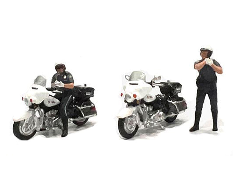 "Speed Cop" 4 piece Diecast Figure Set (2 Figures 2 Motorcycles) Limited Edition for 1/64 Scale Models by American Diorama American Diorama