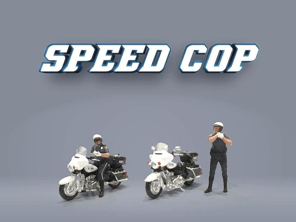 "Speed Cop" 4 piece Diecast Figure Set (2 Figures 2 Motorcycles) Limited Edition for 1/64 Scale Models by American Diorama American Diorama