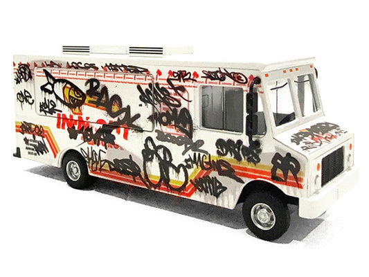 Food Truck "The Graffiti Truck" White with Graphics 1/64 Diecast Model by American Diorama American Diorama