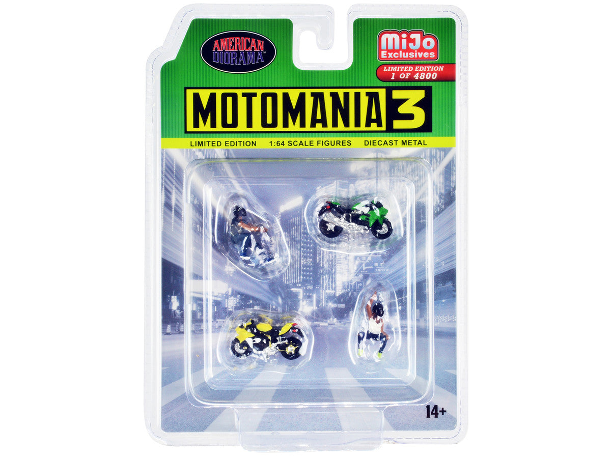 "Motomania 3" 4 piece Diecast Set (2 Figures and 2 Motorcycles) Limited Edition to 4800 pieces Worldwide for 1/64 Scale Models by American Diorama American Diorama