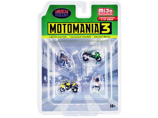 "Motomania 3" 4 piece Diecast Set (2 Figures and 2 Motorcycles) Limited Edition to 4800 pieces Worldwide for 1/64 Scale Models by American Diorama American Diorama